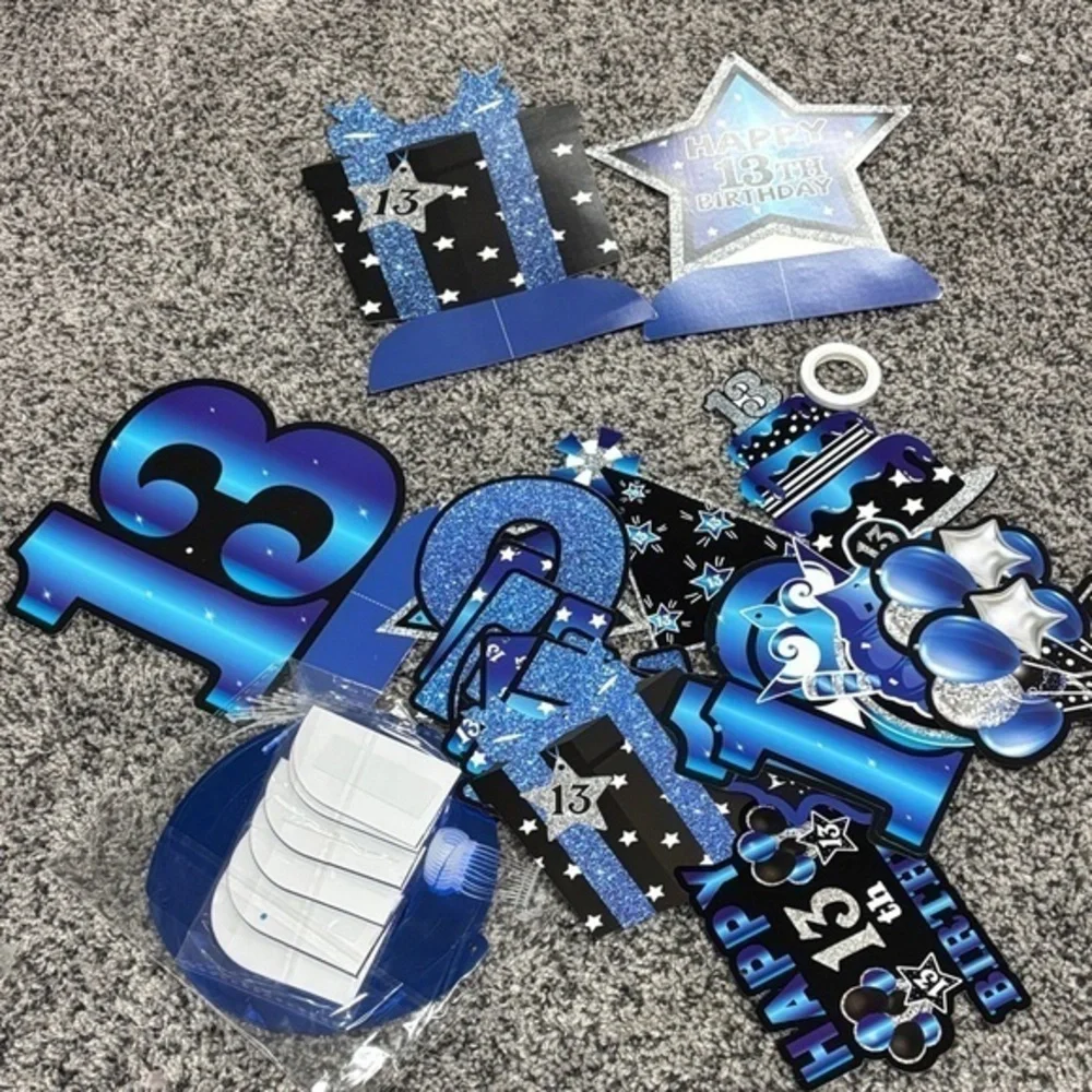 Blue and Black 13th Birthday Party Decoration Set
